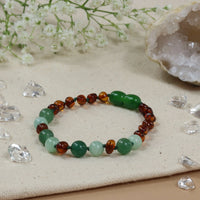Amberos Bernsteinarmband Baby/Kleinkind cognac / jadegrün