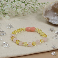 Amberos Bernsteinarmband Damen Zitrone, Rosenquarz