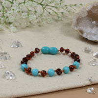 Bernsteinarmband Baby/Kleinkind cognac - türkis