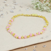 Bernstein Halskette Kindermilch - Pink Jade