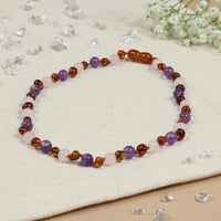Bernstein Kette Damen Amethyst - Rosenquarz