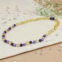 Bernstein Halskette Damen Zitrone - Amethyst - Jade
