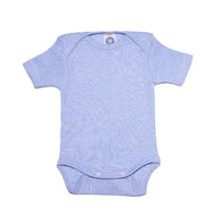 Strampler Wolle Seide Baumwolle Baby blau kurzarm