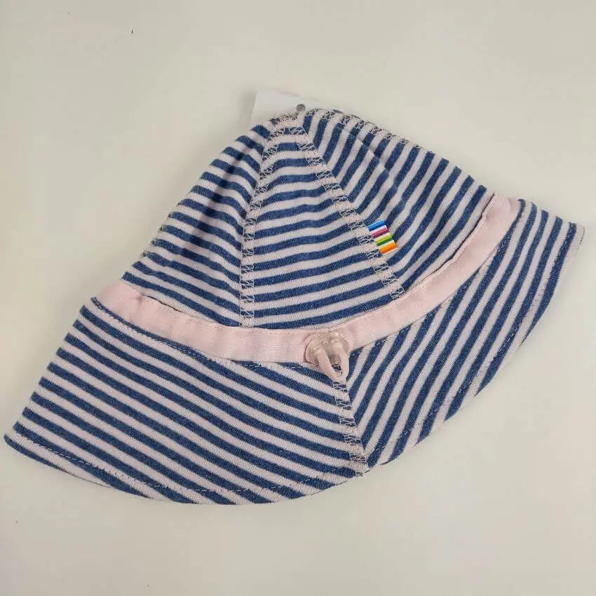 Zonnehoedje gestreept roze/blauw - 52/54 cm