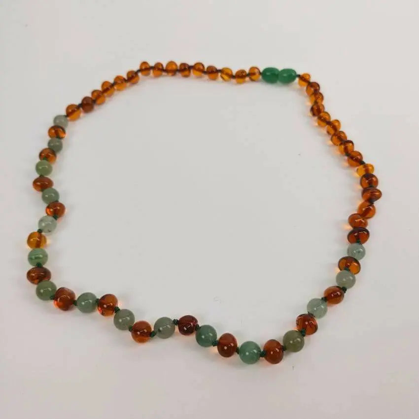 Barnsteen ketting dames cognac, green jade