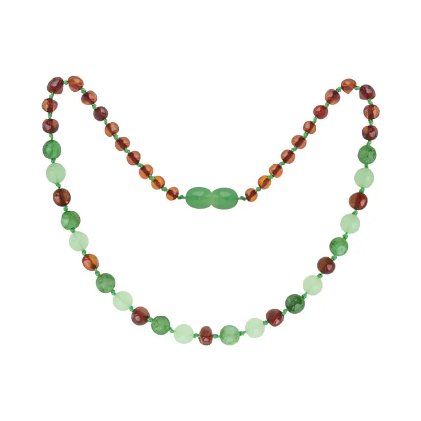 Barnsteen ketting baby/peuter cognac, green jade