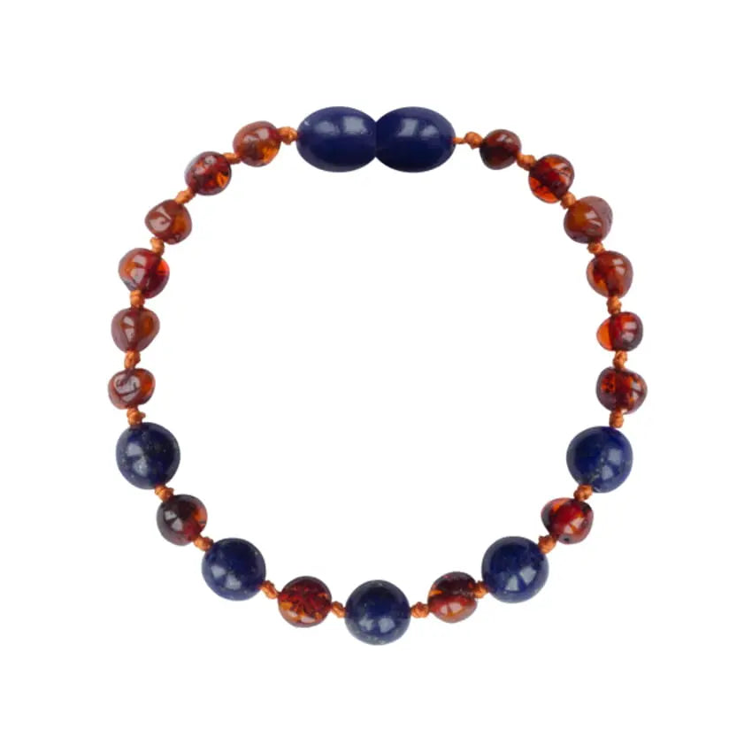 Barnsteen armband baby/peuter cognac - lapis lazuli
