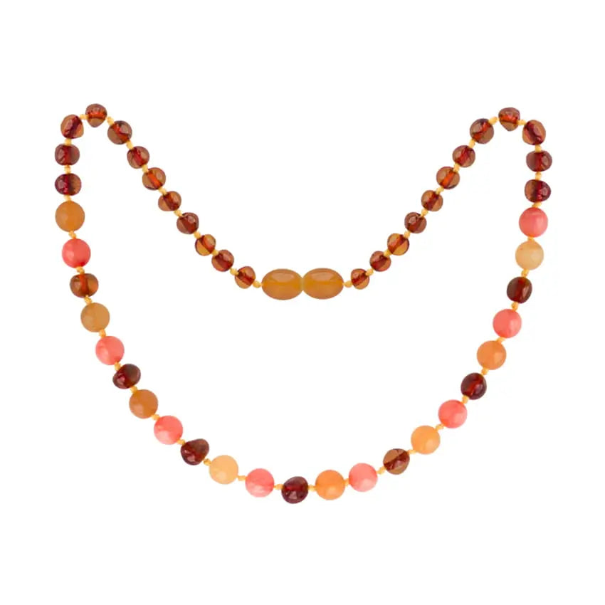 Barnsteen ketting baby/peuter cognac - aventurine coral