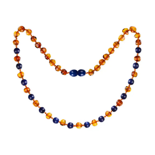 Barnsteen ketting baby/peuter cognac - lapis lazuli