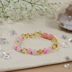 Barnsteen armband baby/peuter lemon, rose quartz, pink jade