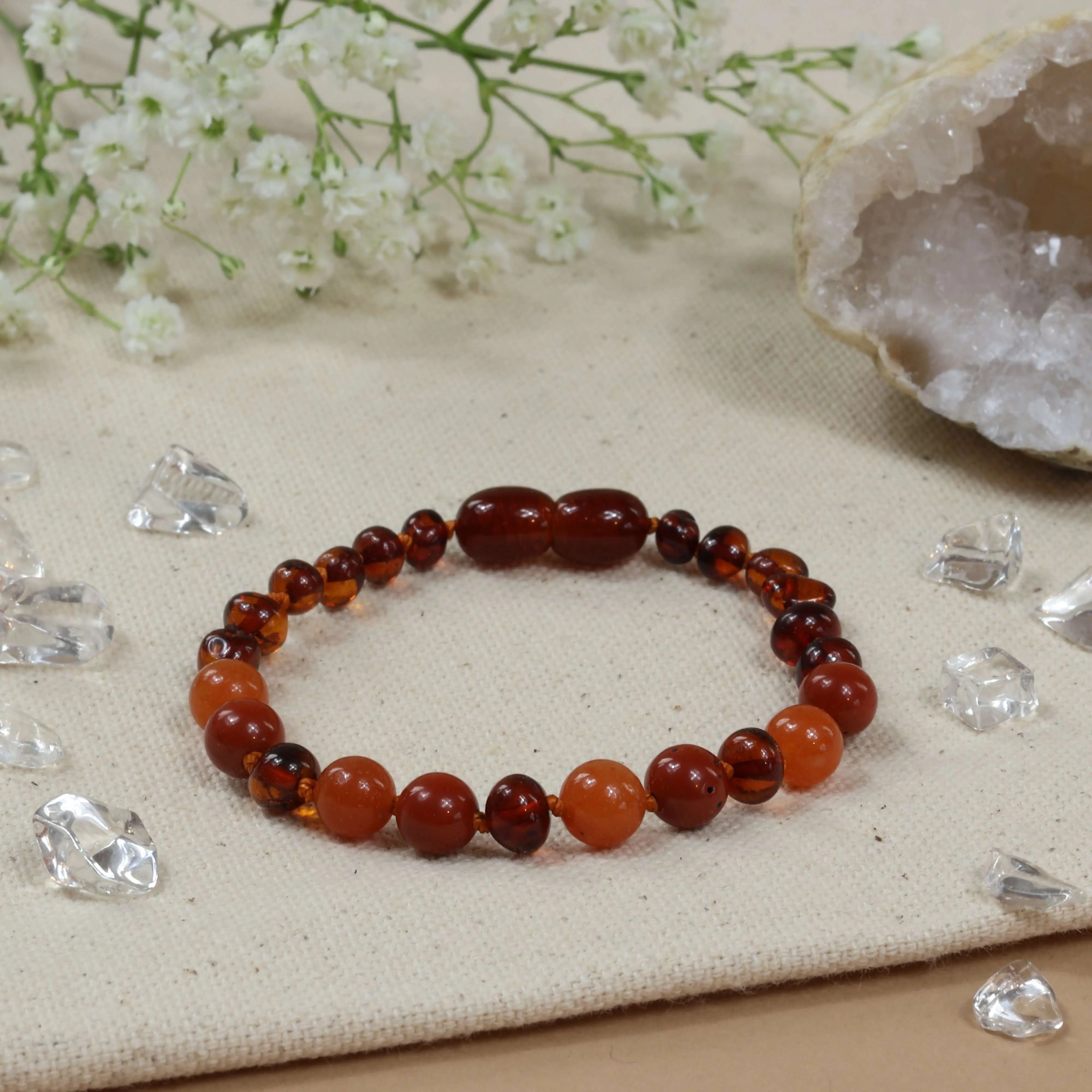 Barnsteen armband dames cognac – aventurijn - jaspis