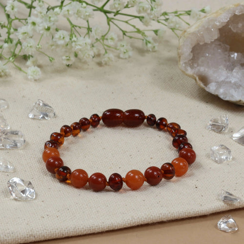 Barnsteen armband dames cognac – aventurijn - jaspis
