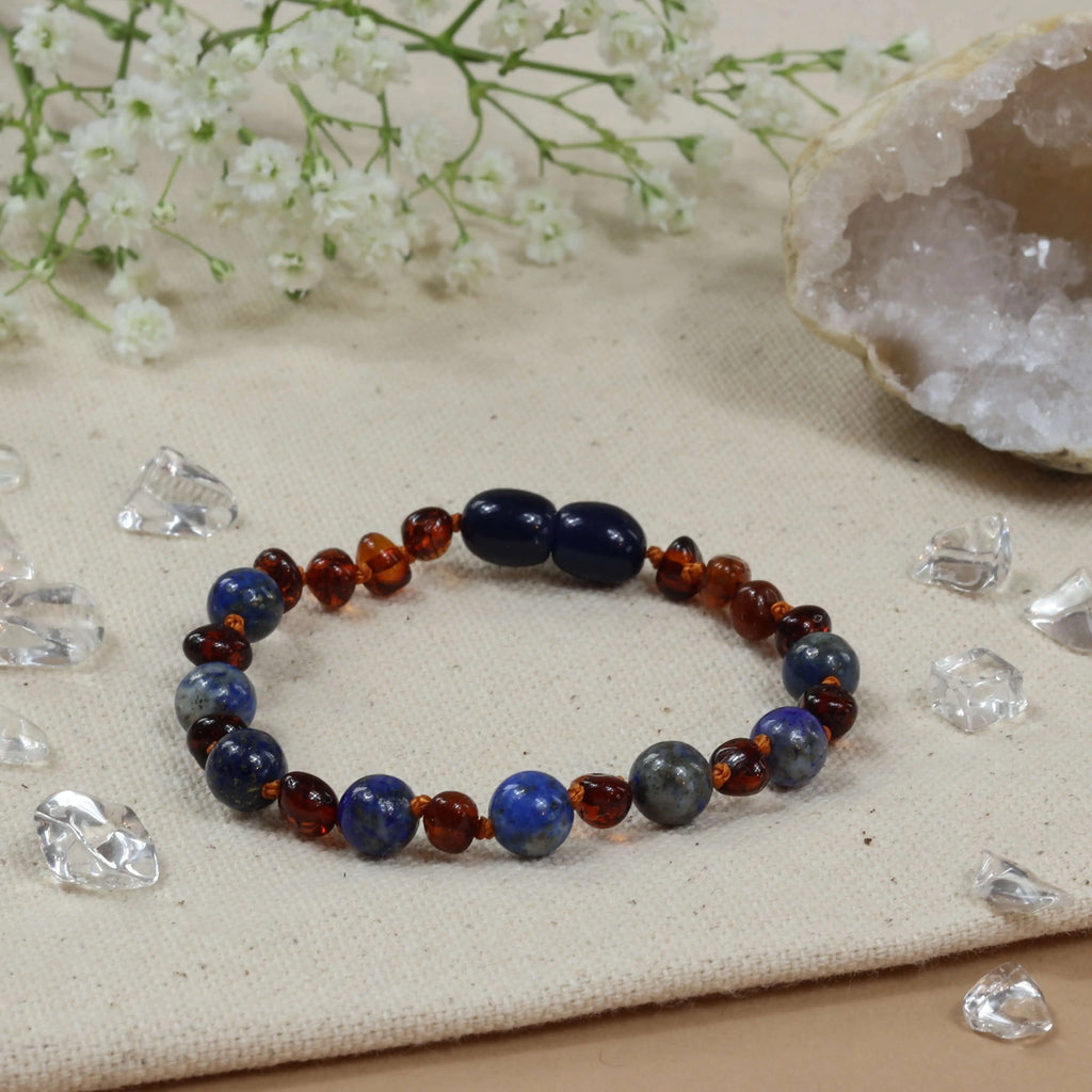 Barnsteen armband kind cognac - lapis lazuli