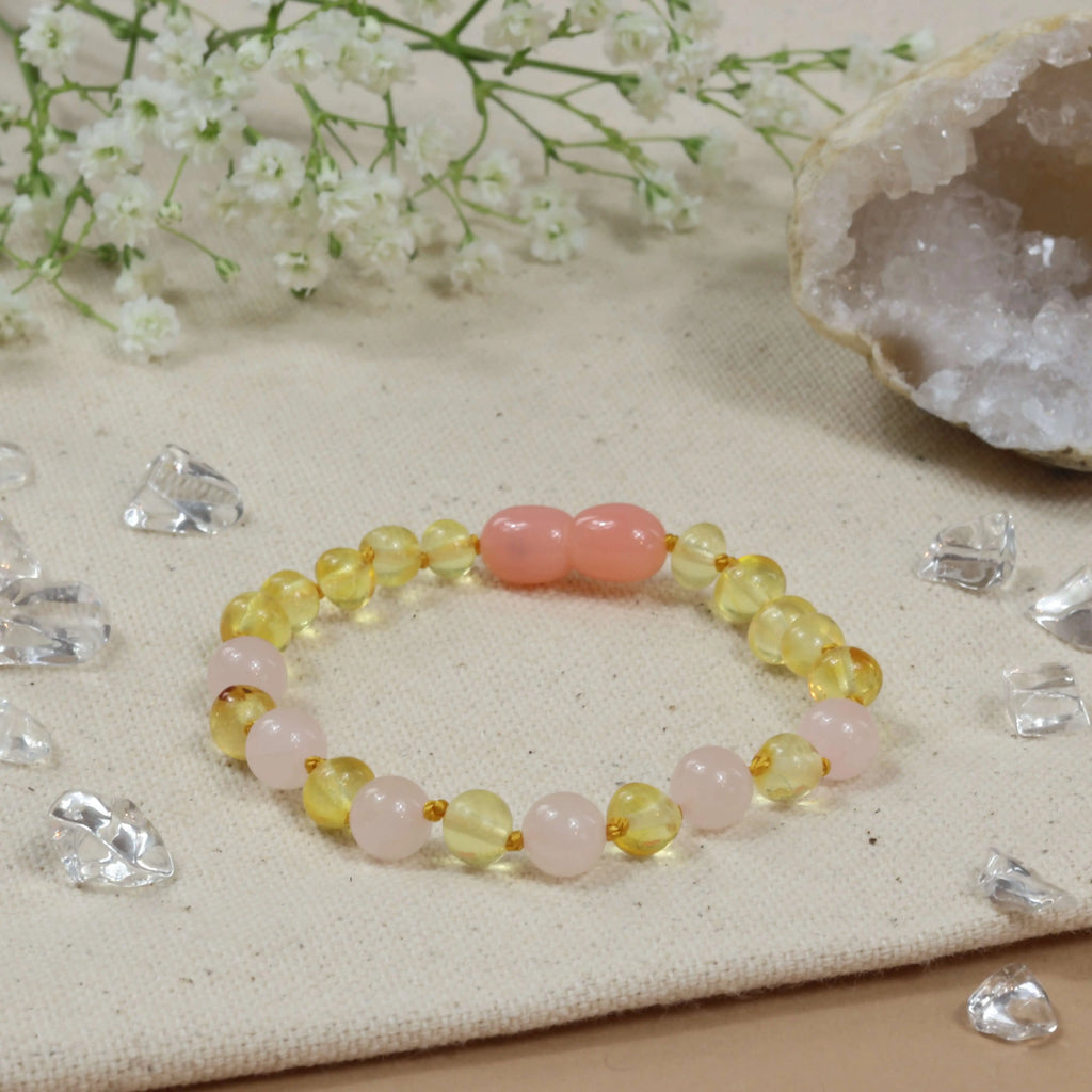 Barnsteen armband dames lemon, rose quartz