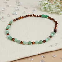 Bernstein Halskette Kind Cognac, grüne Jade