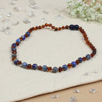 Barnsteen ketting kind cognac - lapis lazuli