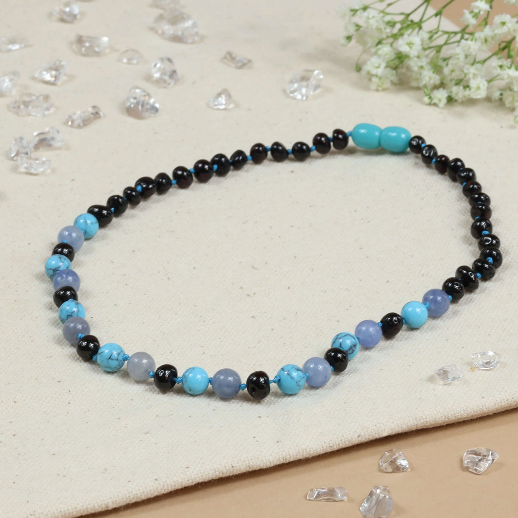 Barnsteen ketting baby/peuter cherry - turkoois - jade