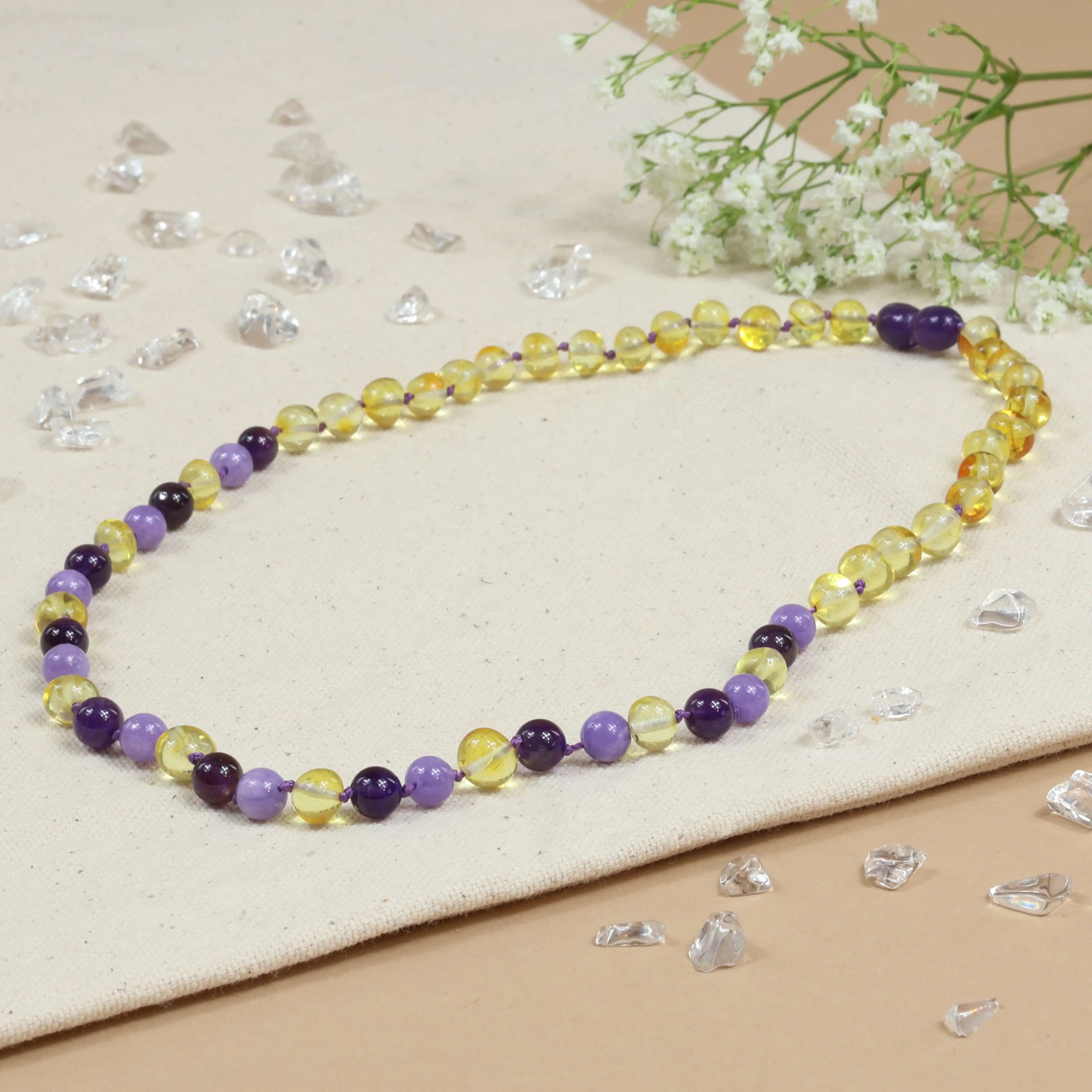 Barnsteen ketting baby/peuter lemon amethist jade