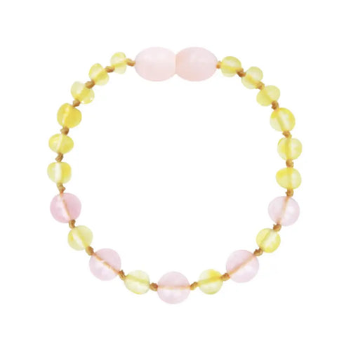 Barnsteen armband kind lemon - rose quartz
