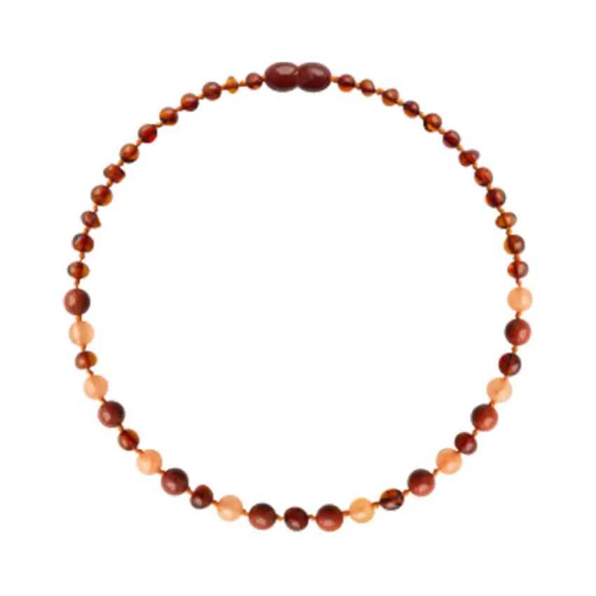 Barnsteen ketting baby/peuter cognac - aventurijn - jaspis