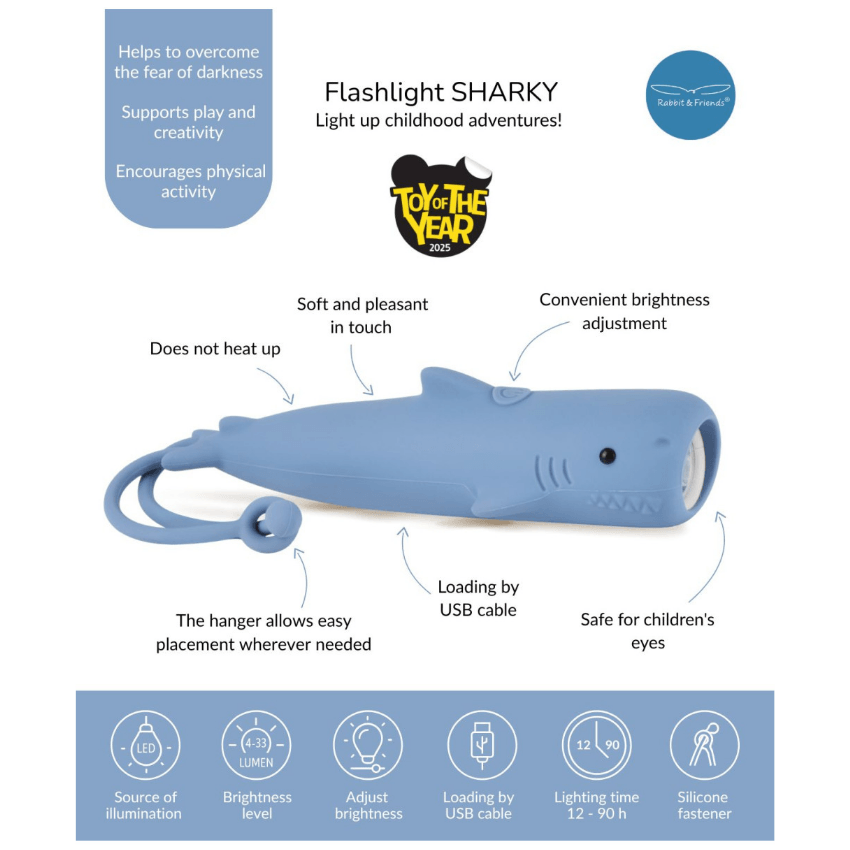 Kinderzaklamp Sharky Oplaadbaar via USB-C